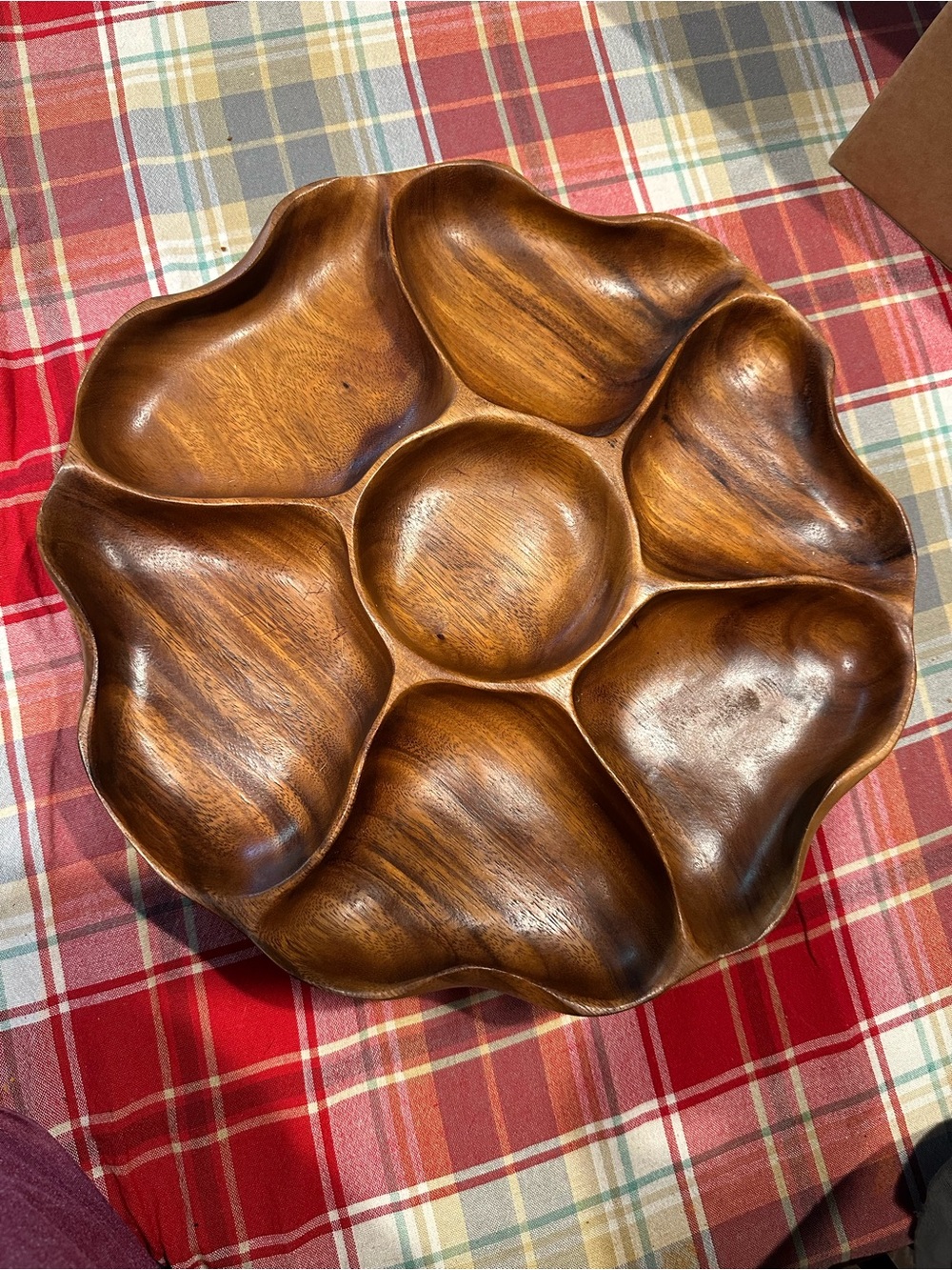 Handcrafted Brown Wooden Sectioned Serving Tray lazy Susan